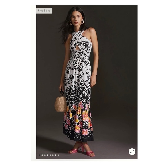 Plenty by Tracy Reese Floral Halter Maxi Dress Anthropologie White Black S NWT - Picture 10 of 14